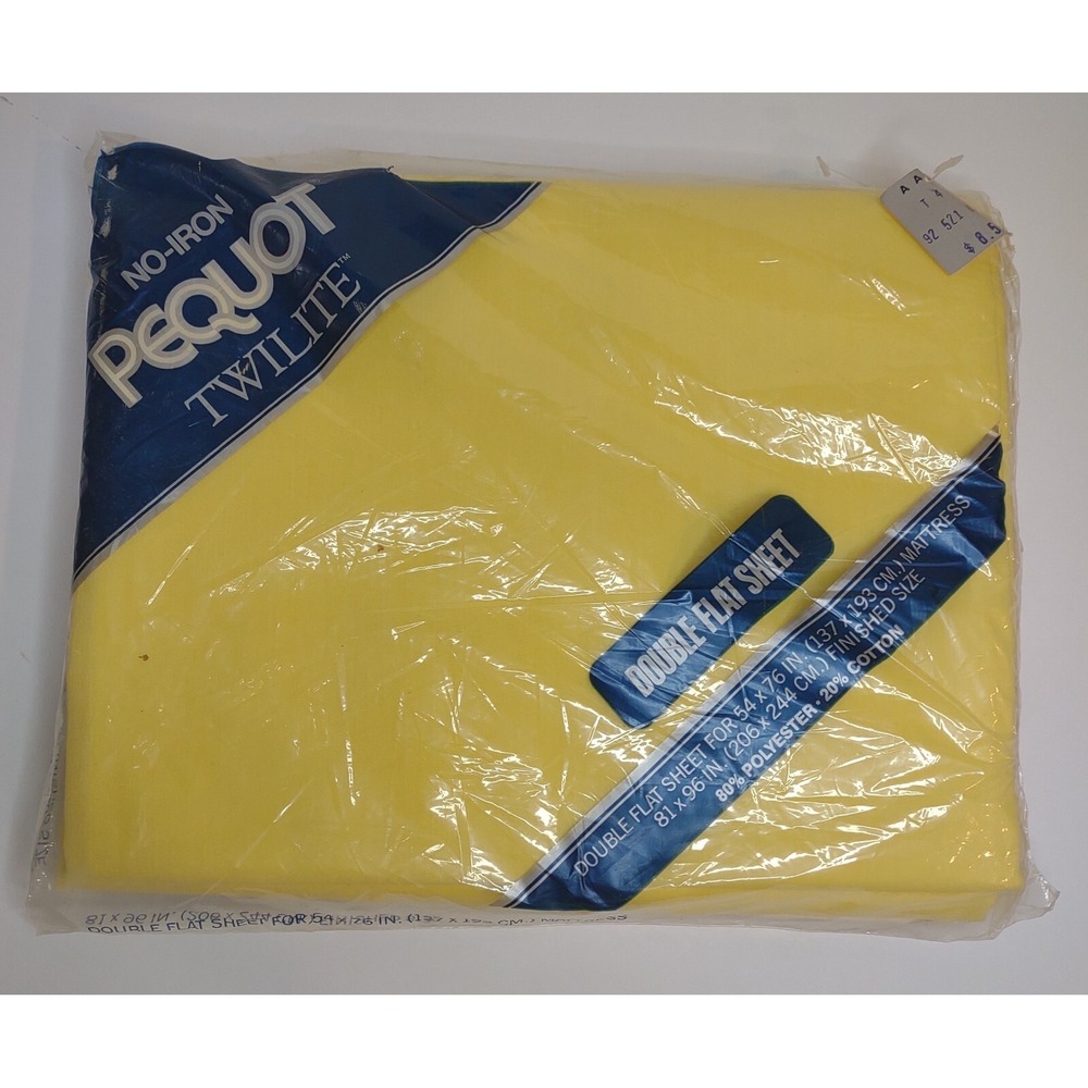 Vintage‎ Pequot Twilite Double Flat Sheet Yellow No-Iron 80/20 Poly Cotton Blend